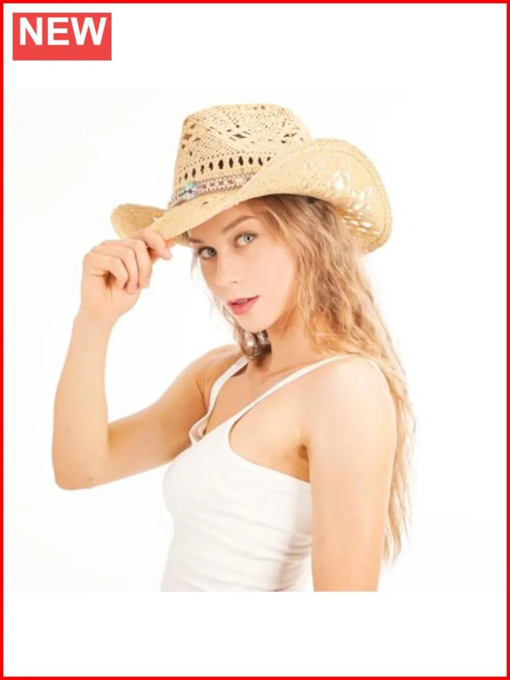 Straw Cowboy Hat Shapeable Brim Western Sun Protection
